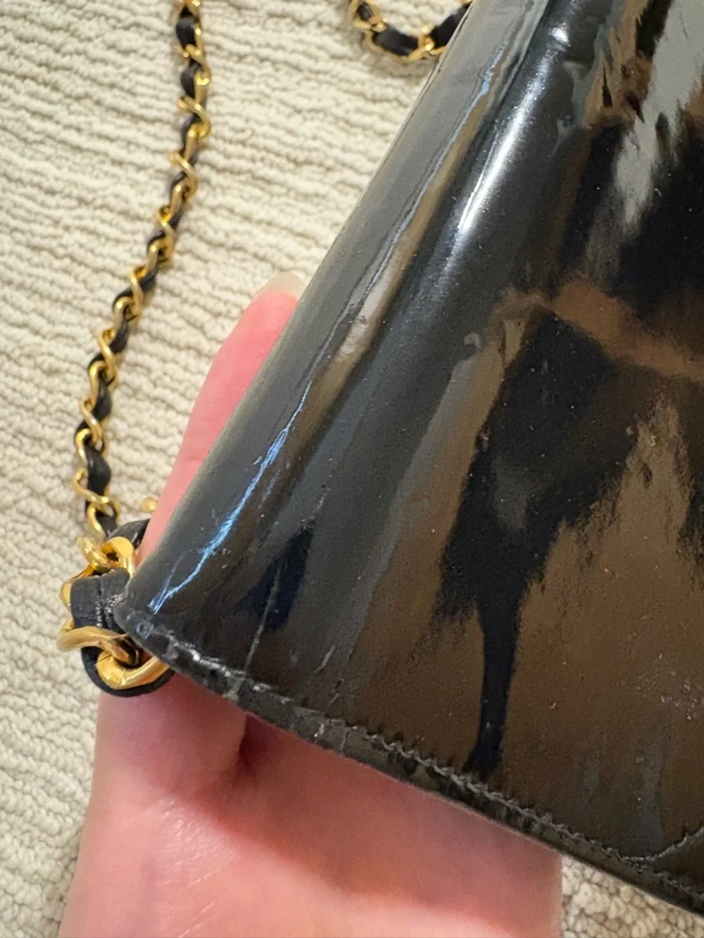Chanel Authentic Black Patent Leather Flap Crossbody Bag with Gold Chain - Picture 12 of 14